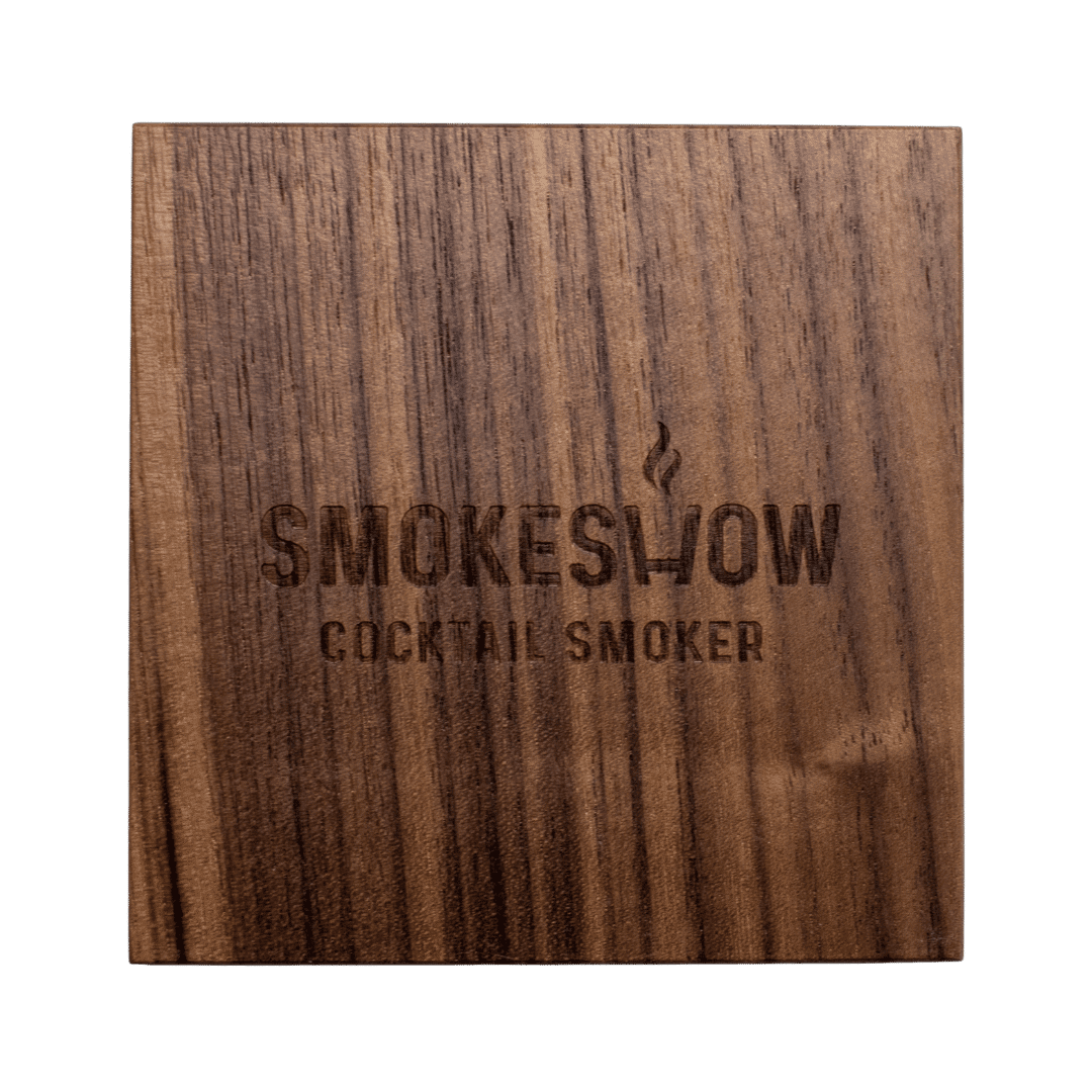 Smokeshow walnut coaster front