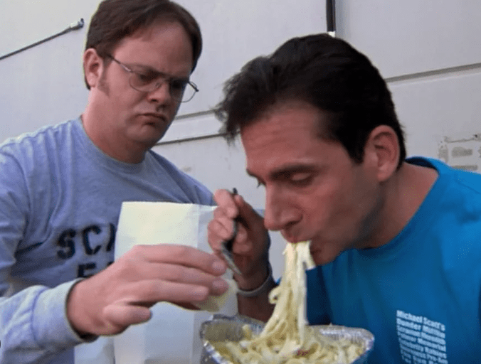 Michael Scott from The Office enjoying some carbs!